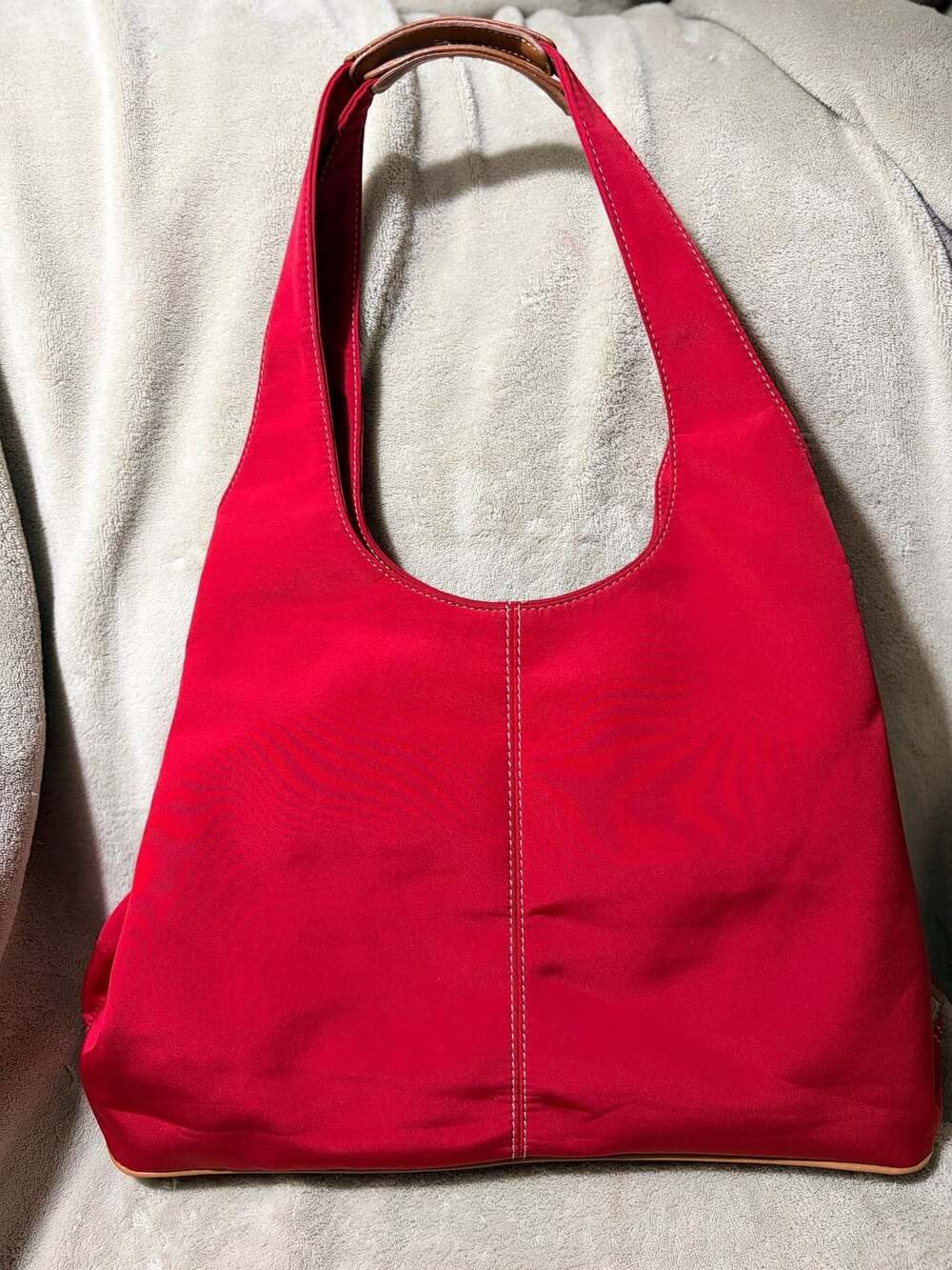 Nine West Red Canvas Shoulder Bag with Brown Trim